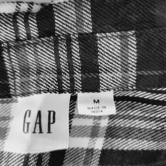 Gap Women's Long Sleeve Shirt Blue White Plaid Elastic Waist V Neck Size Medium - Picture 6 of 7